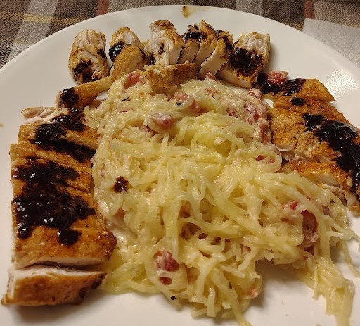 Boursin Spaghetti Squash with Pan-Seared Chicken