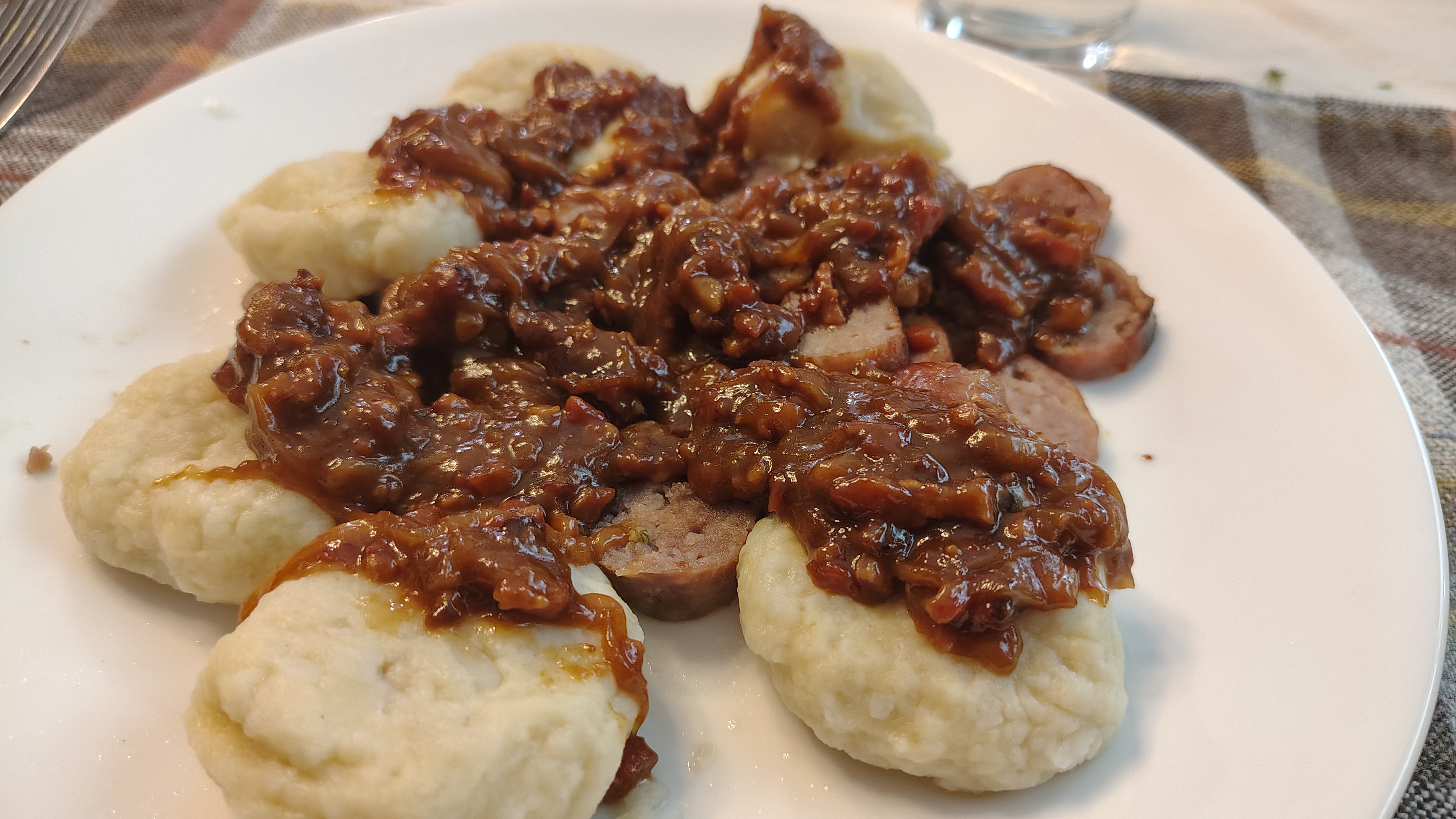 Potato Dumplings with Roasted Sausage